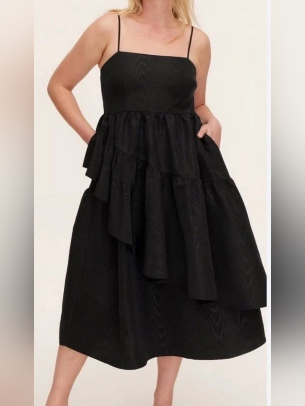 Kate Spade Black Asymmetrical Ruffle Spaghetti Strap Dress